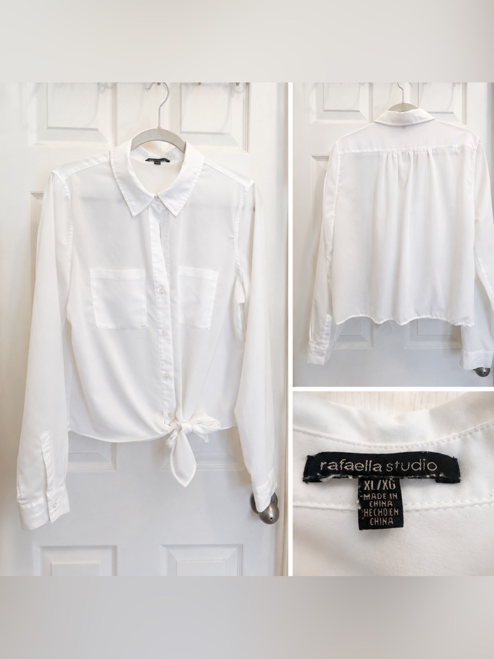 Rafaella White Tie-Front Button Down Shirt